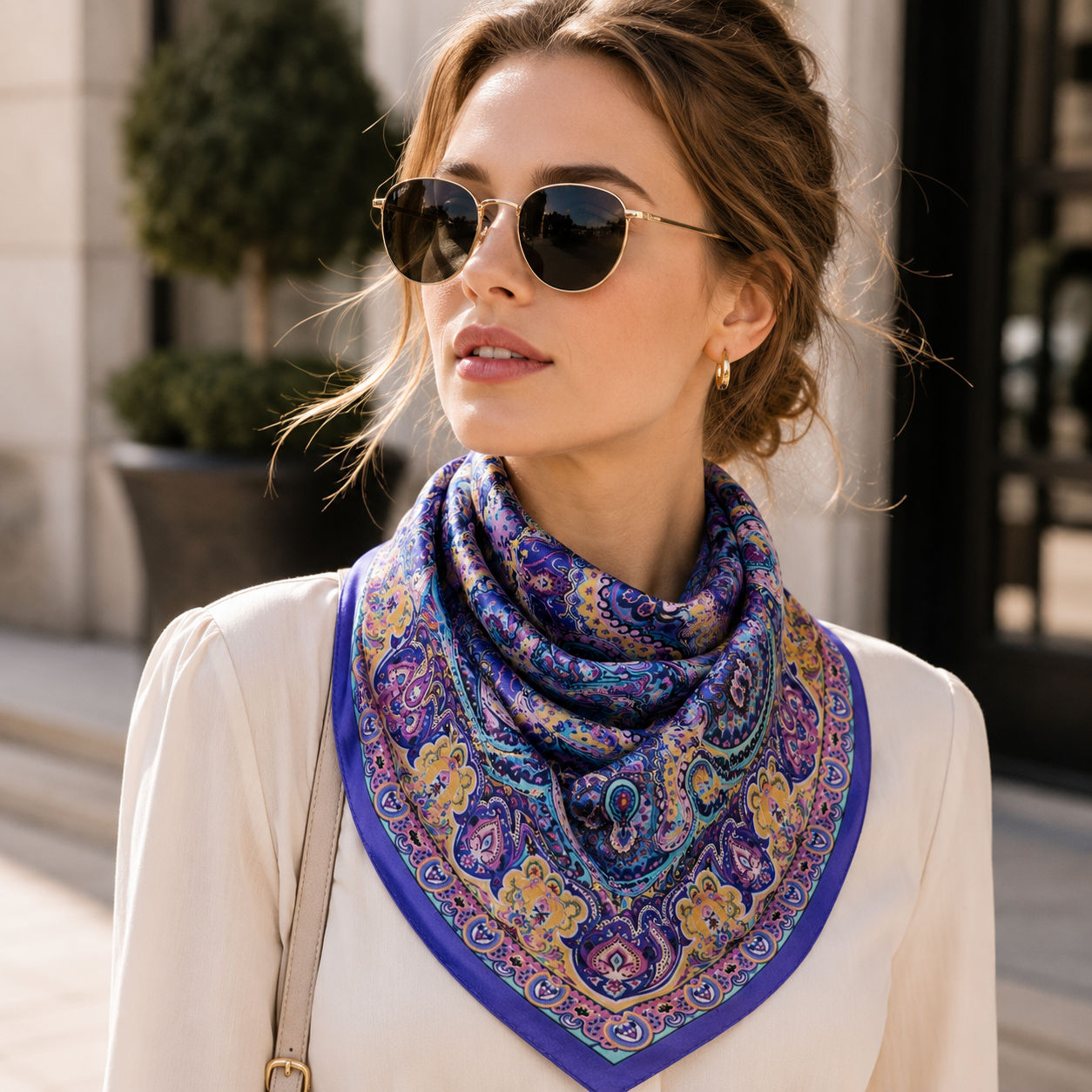 Purple Paisley Print Silk Twill Foulard
